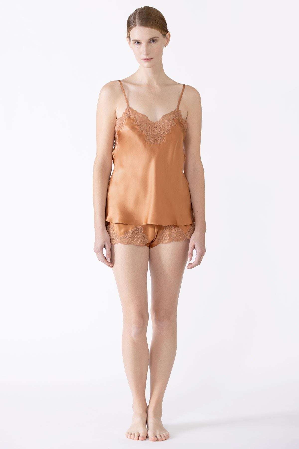 Morgan Lace Spaghetti Silk Camisole without lace hem Camisole NK iMODE burnt-almond orange S
