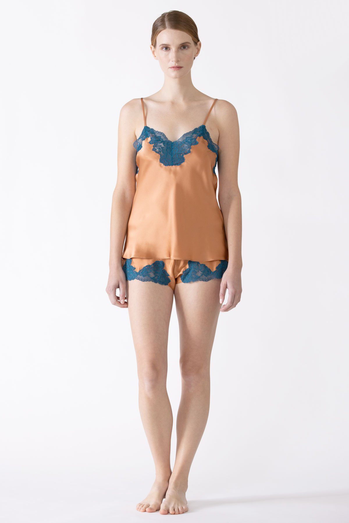 Morgan Lace Spaghetti Silk Camisole without lace hem Camisole NK iMODE burnt-almond-petrol orange S