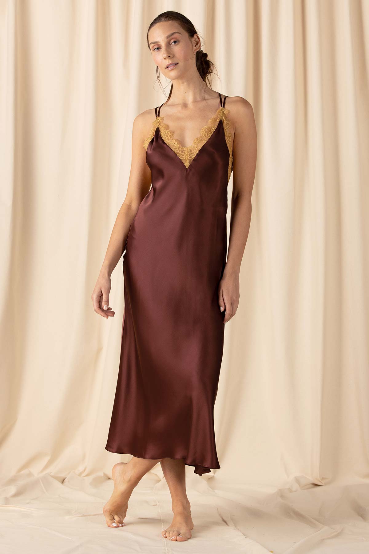 Natasha Open Back Long Gown Long Gown NK iMODE cognac red S