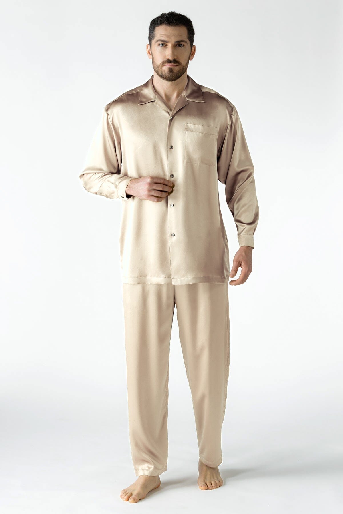 NK IMODE Men Silk Shirt Top NK iMODE Champagne Beige S
