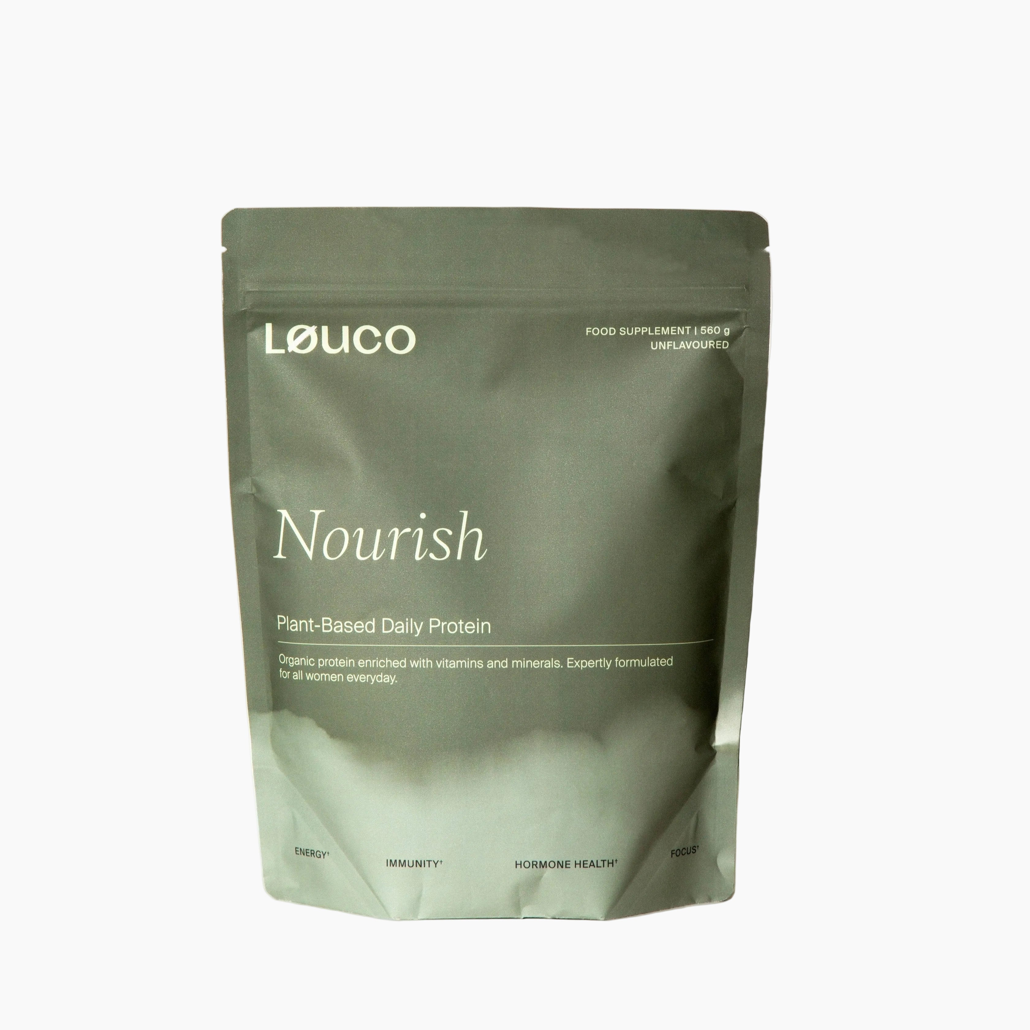Løuco Nourish plant-based daily protein package on a white background
