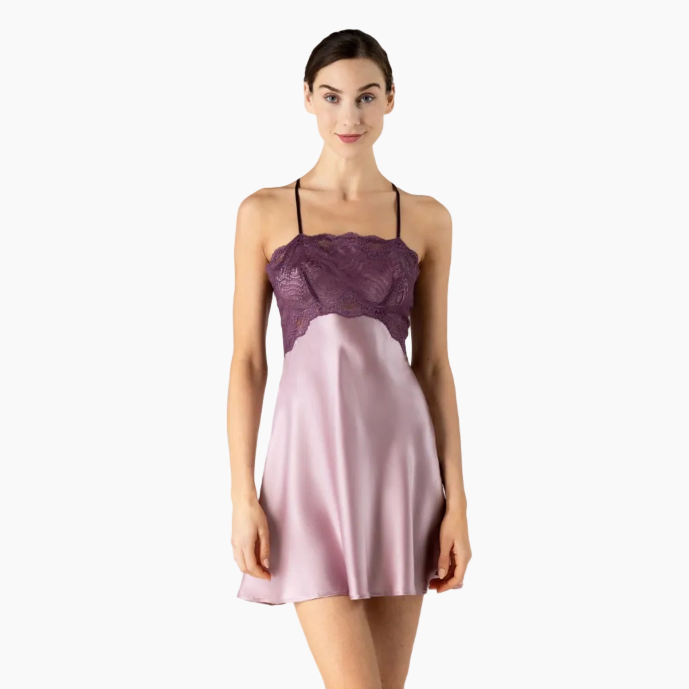 Raquel Feminine Lounge Swing Silk Chemise Chemise NK iMODE Mauve Purple XS