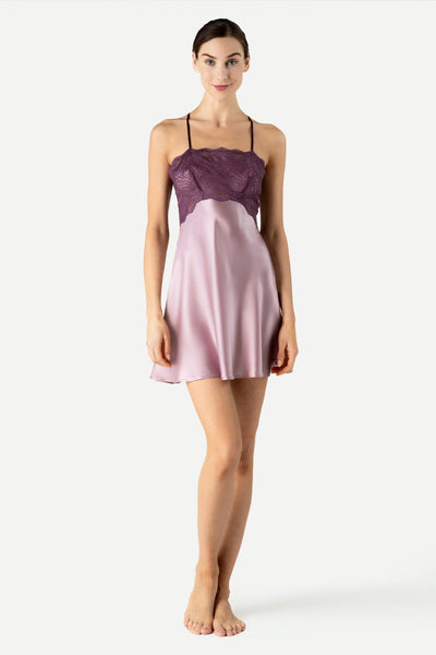 Raquel Feminine Lounge Swing Silk Chemise Chemise NK iMODE Mauve Purple XS