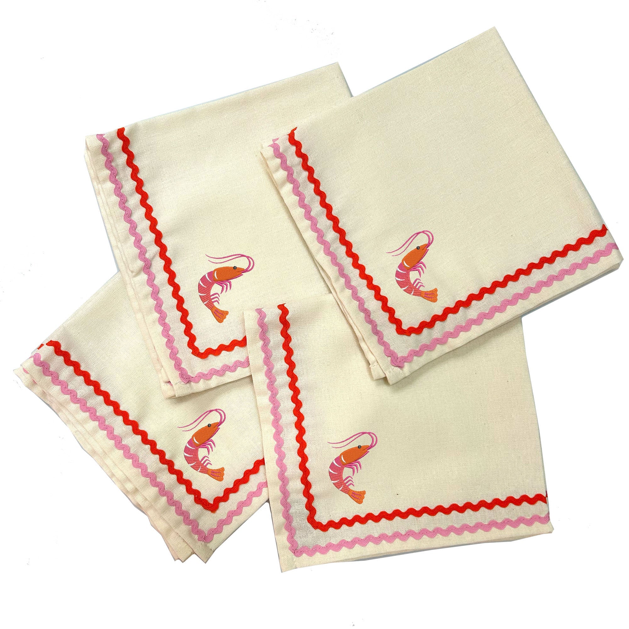 Prawn Toast Embroidered Napkins | Pink | Set of 2