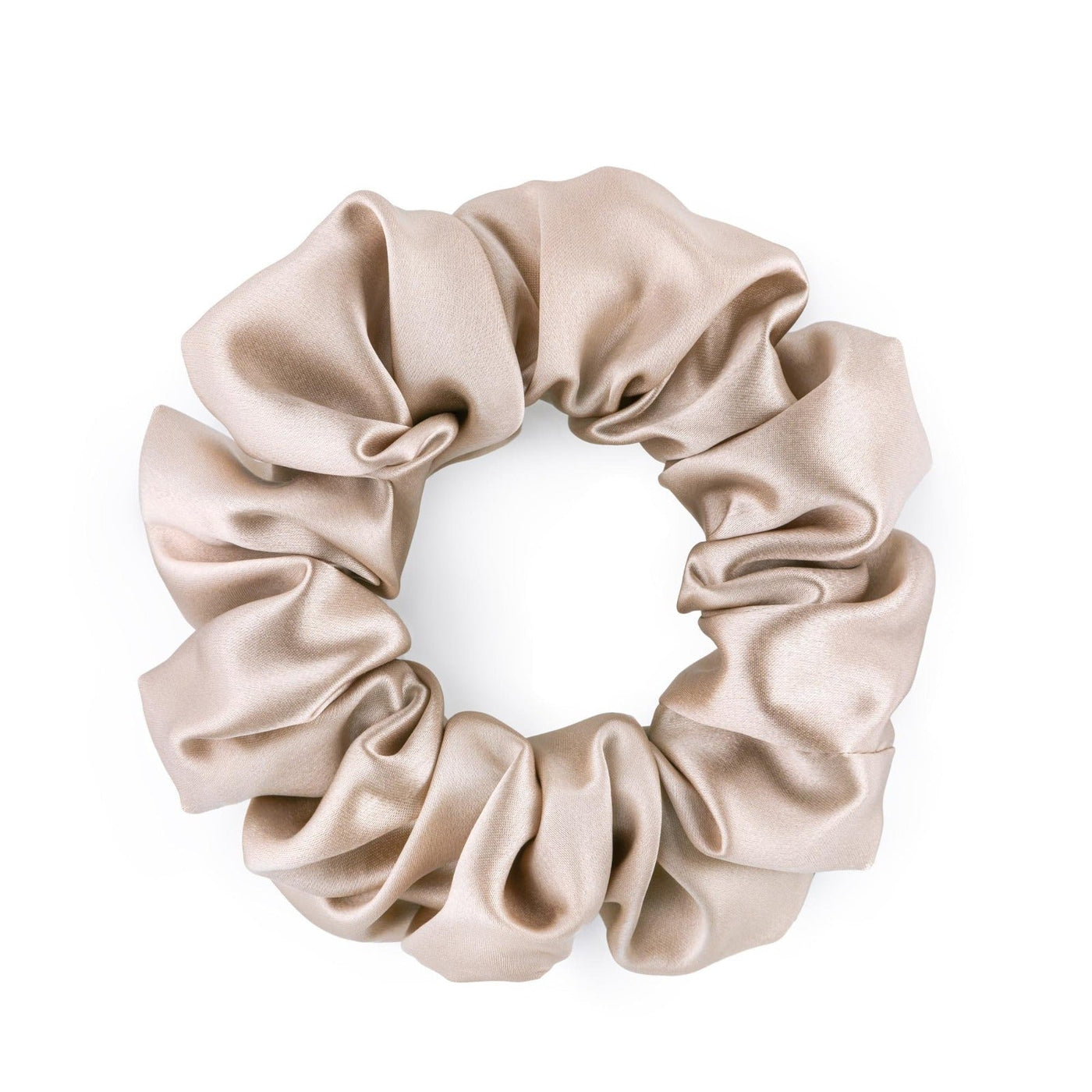 Silk Works large caramel mulberry silk scrunchie with a smooth, lustrous finish for gentle hair styling.