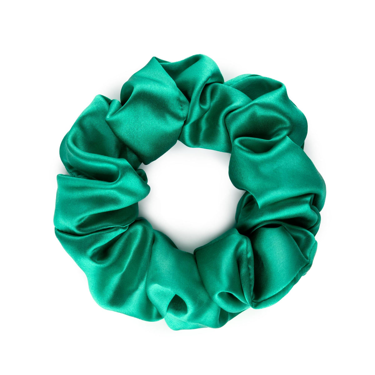 Silk Works large jade green mulberry silk scrunchie with a smooth, lustrous finish for gentle hair styling.