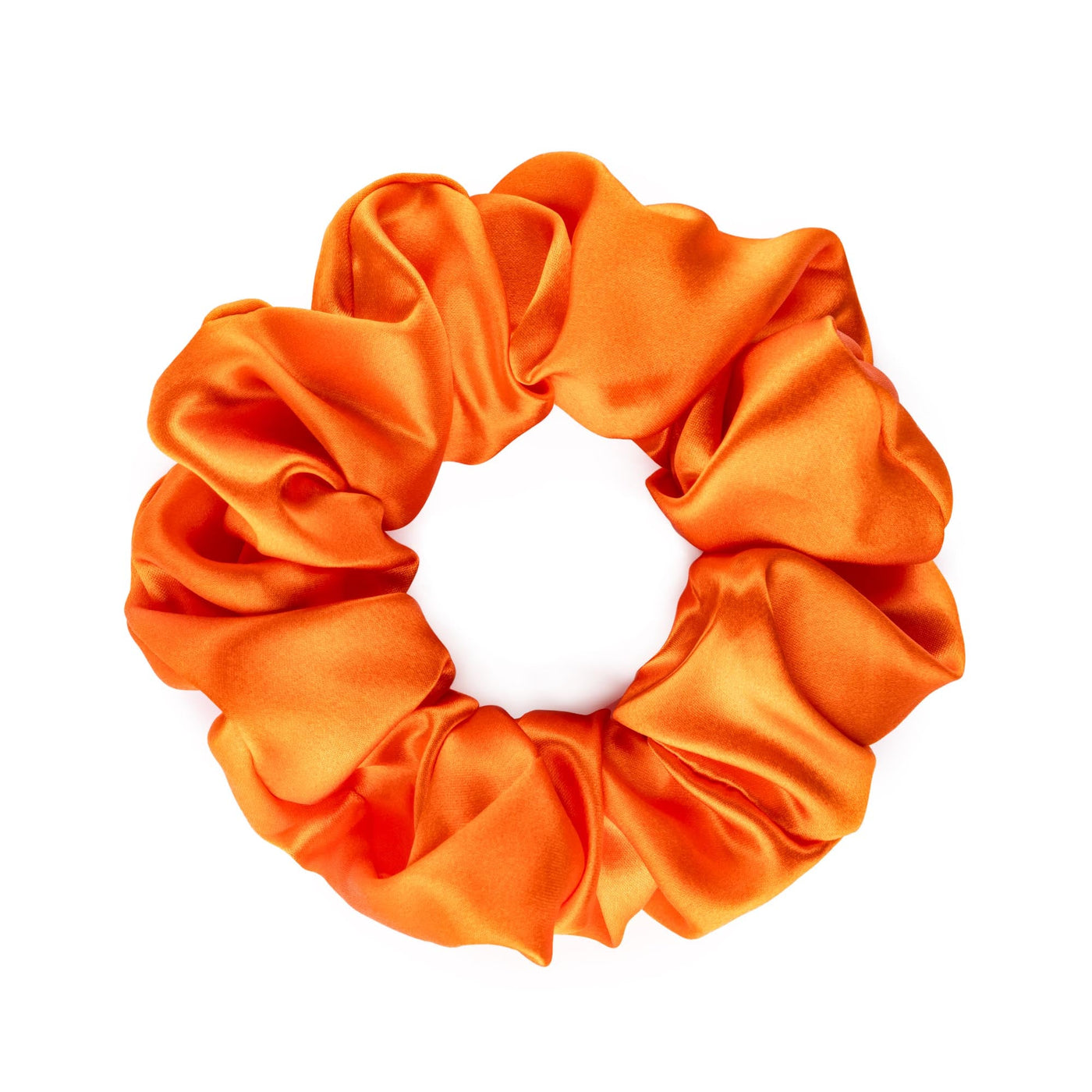 Silk Works large orange mulberry silk scrunchie with a smooth, lustrous finish for gentle hair styling.