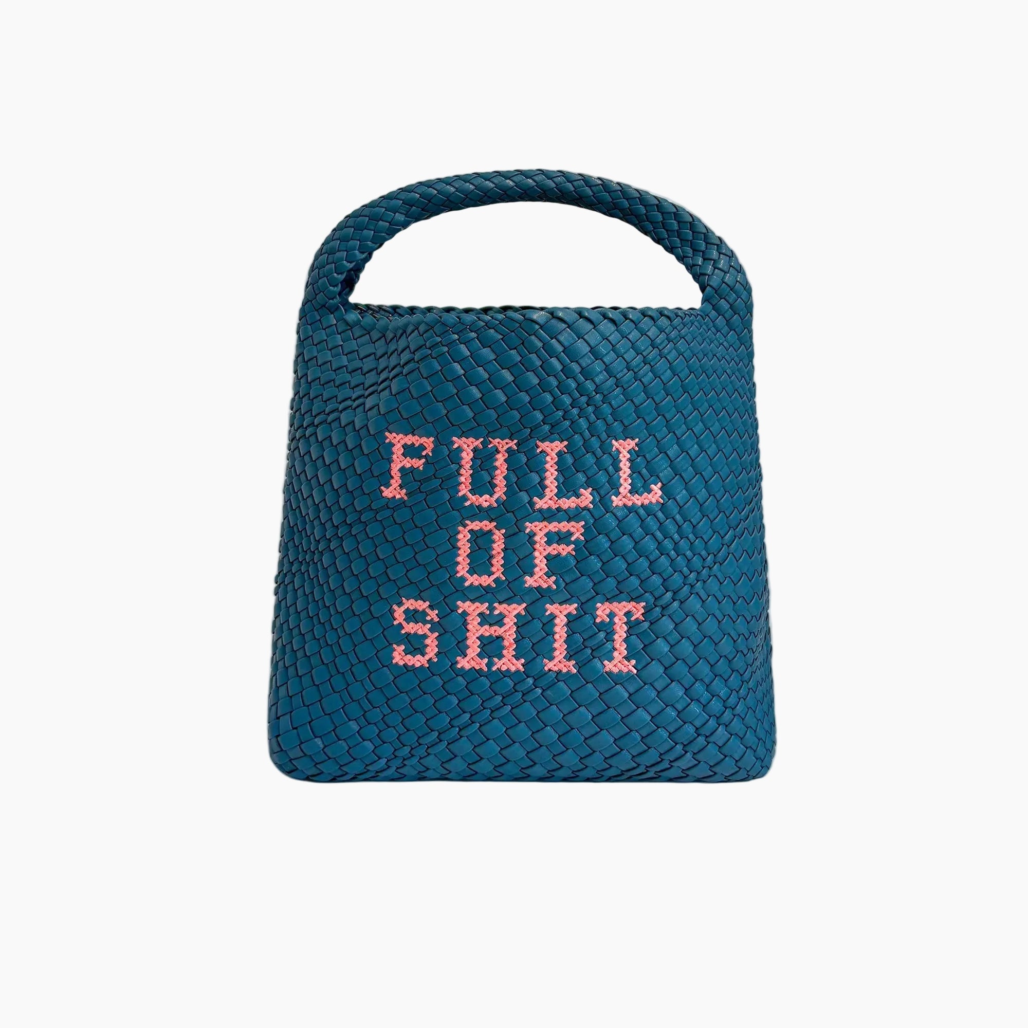 Blue woven bag with &