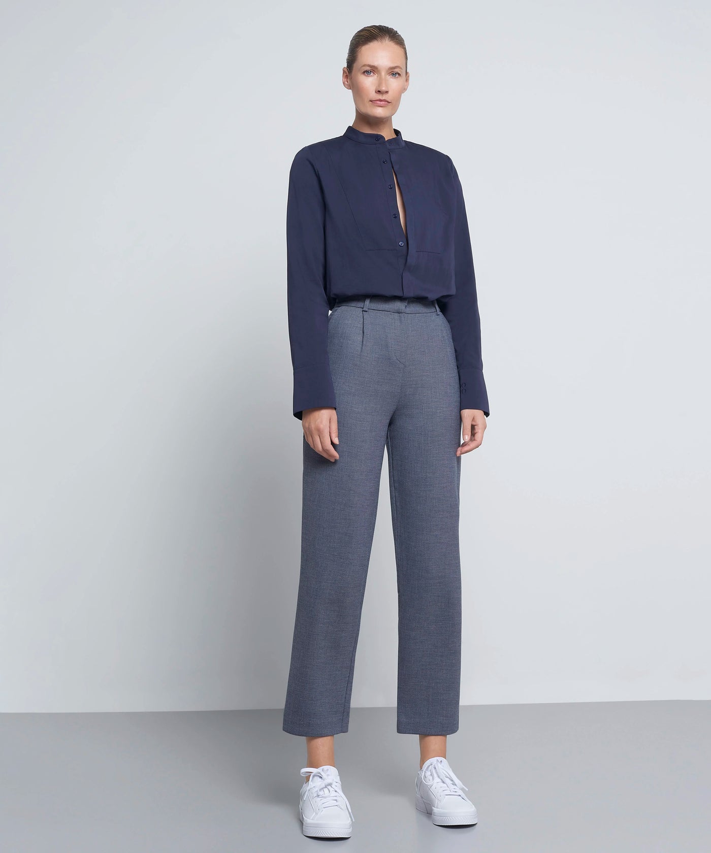 High Waisted Wool Blend Cropped Cigarette Trouser