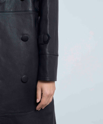 Double-Breasted Premium 100% Leather Trench Coat With Waist Belt