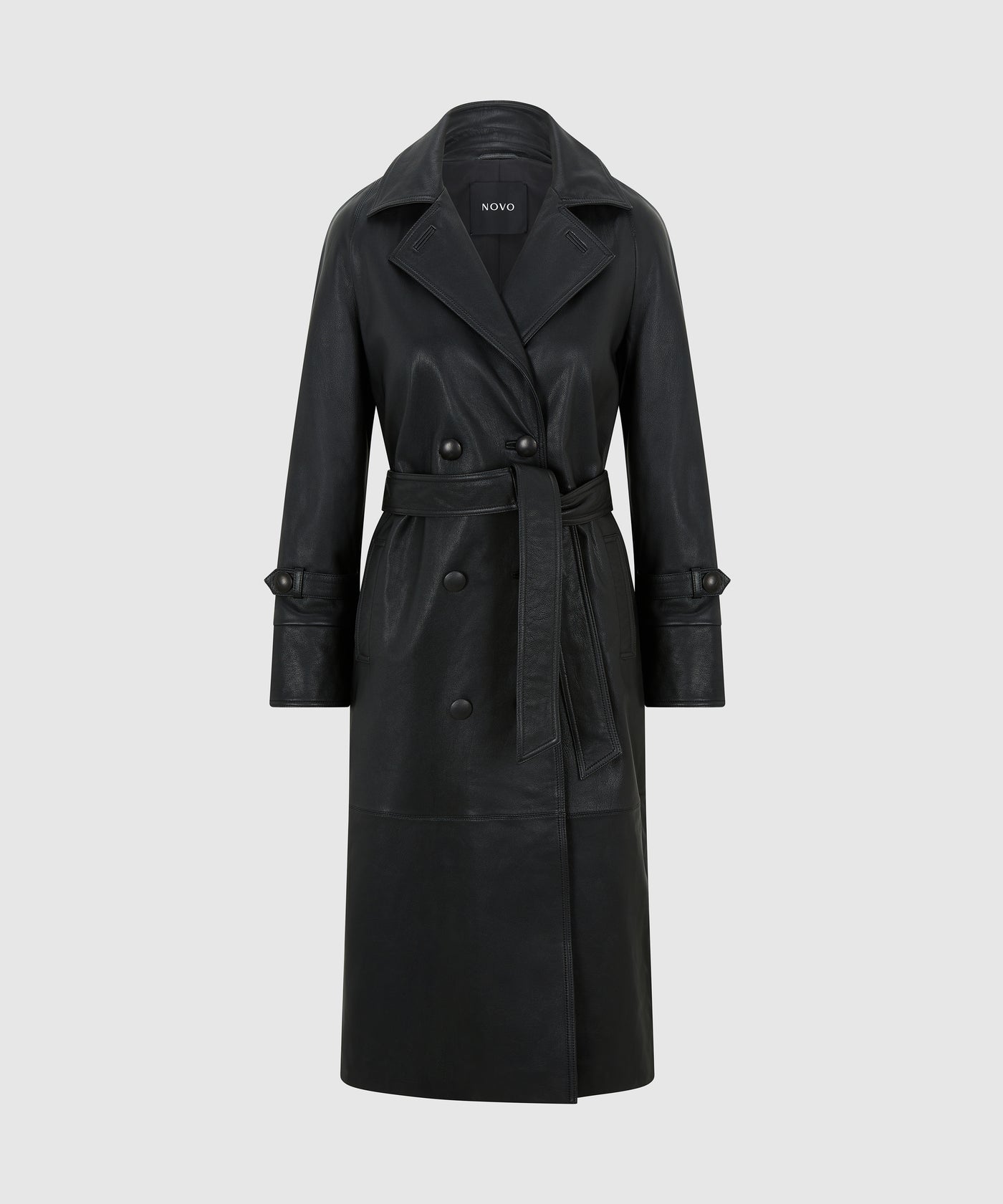 Double-Breasted Premium 100% Leather Trench Coat With Waist Belt